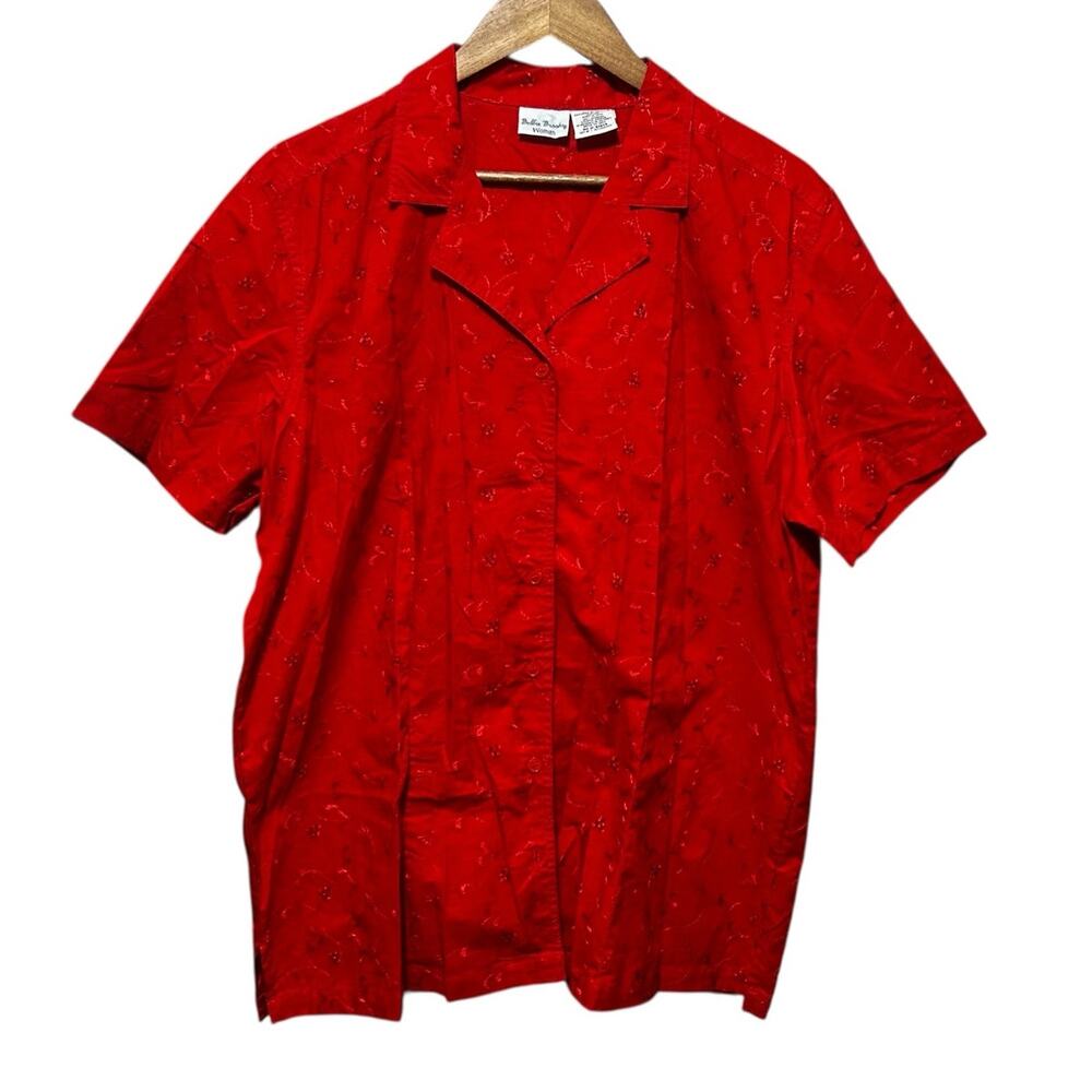 Bobbie Brooks Women Tunic Top 14/16 Red Embroidered Eyelet‎ Floral Boho Cottage